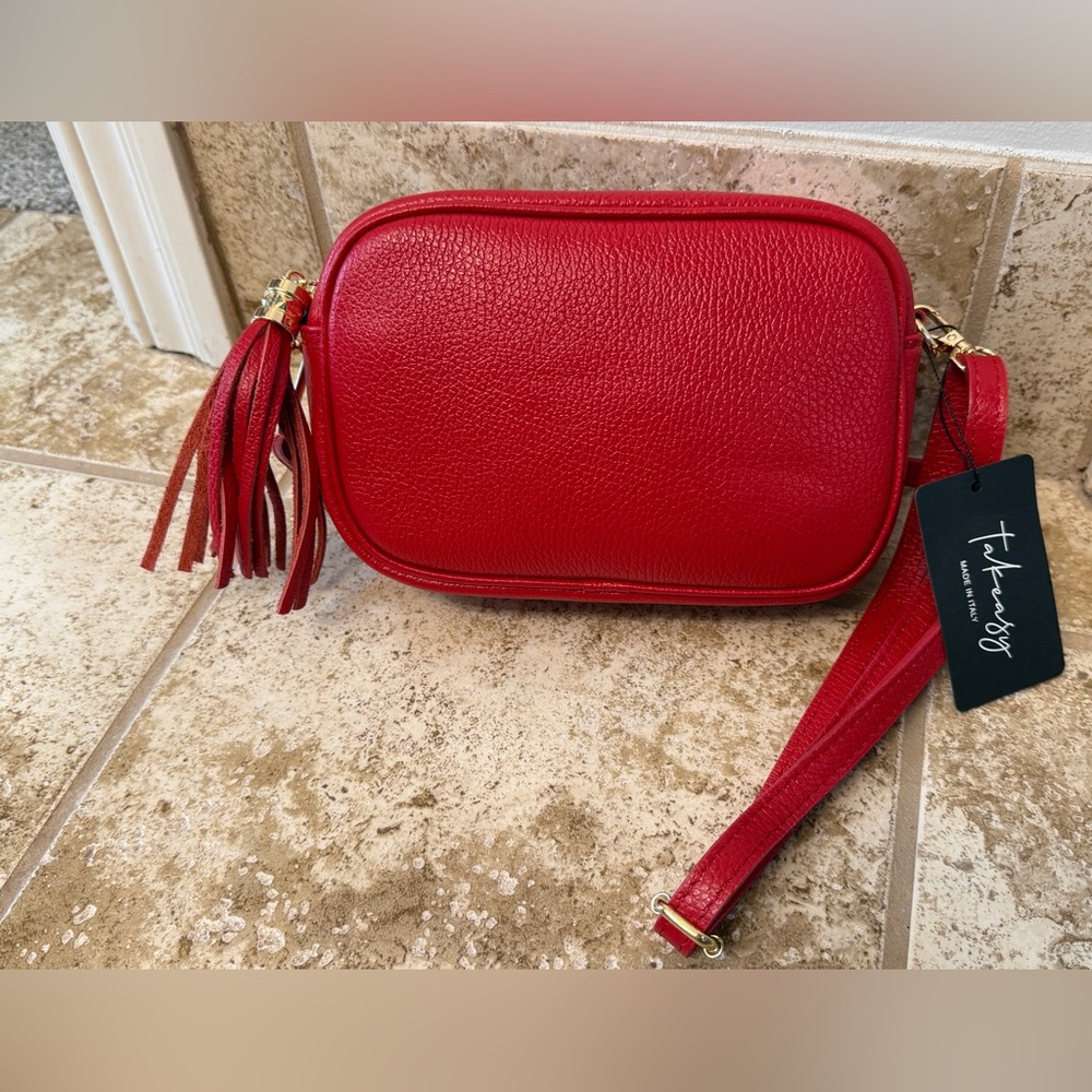 Red Leather Crossbody Bag by Takeasy